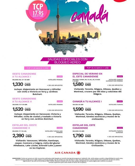CANADA SALIDAS ESPECIALES TC17.95